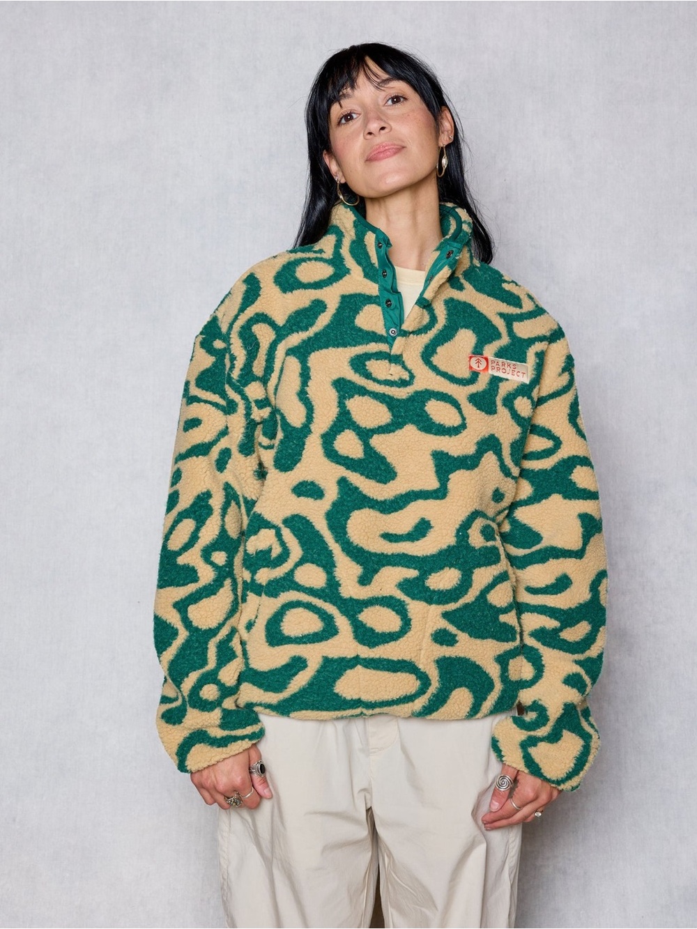 Parks Project Yellowstone Geysers Trail High Pile Fleece Green Tan XS